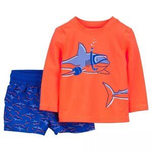 CARTERS Baby Boys 3 Months Two-Piece Shark Rash guard Swim Set